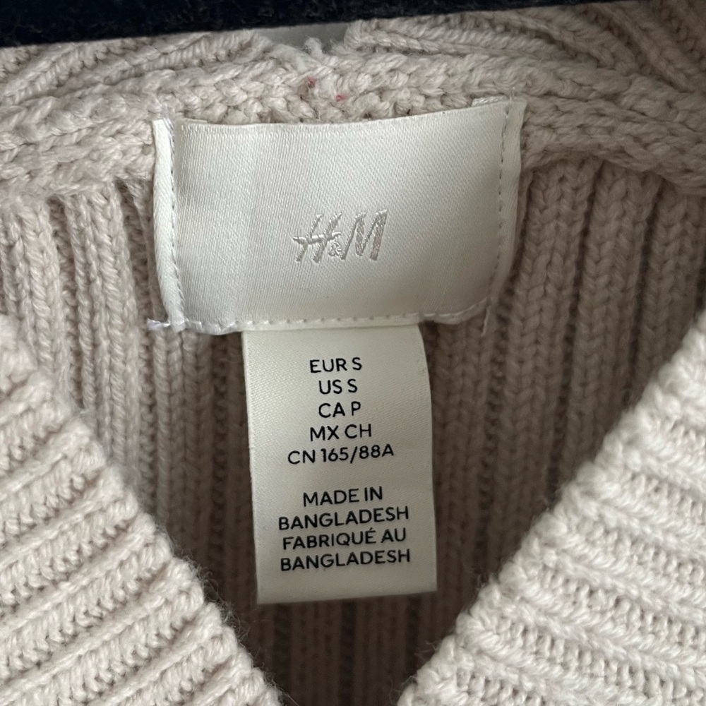 H&M Women Cream Knit Ribbed Boho Oversized Relaxed Sweater Vest S Small - Picture 5 of 6